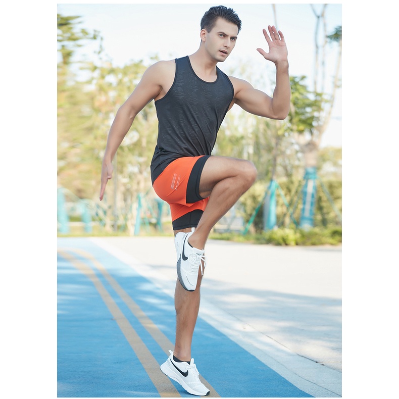 Quần Lửng Thể Thao Bằng Nylon Hai Trong Một Màu Trơn Mau Khô Dành Cho Nam