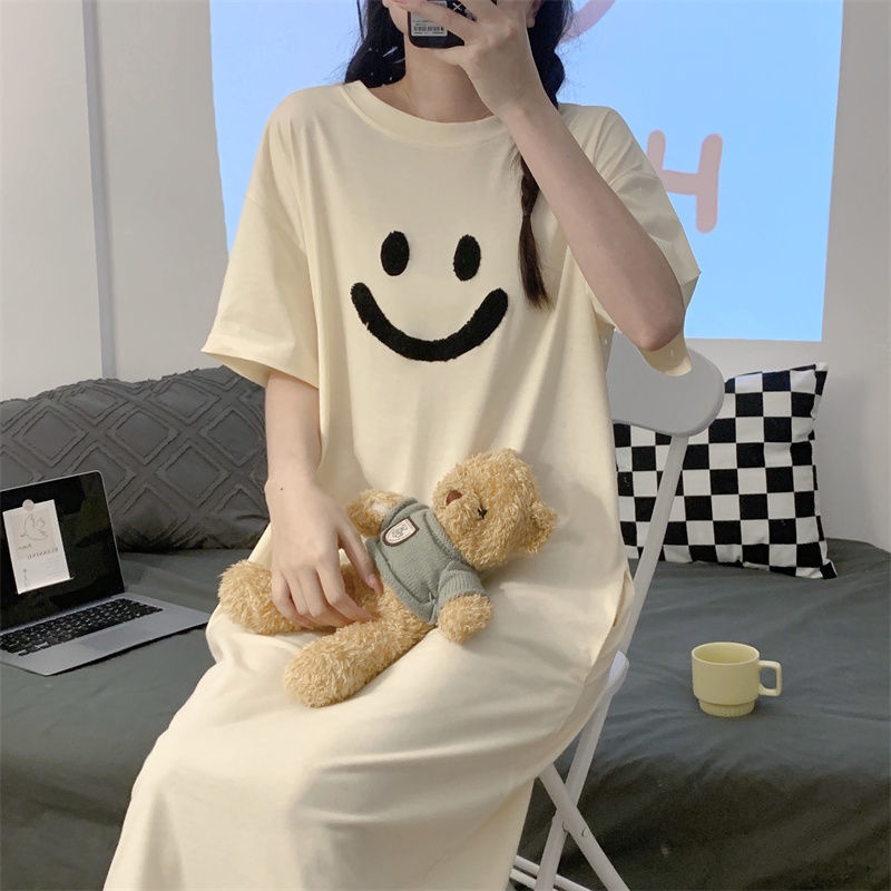 Đồ ngủ Cotton Dài Qua Gối Phong Cách Hàn Quốc Thời Trang Mùa Hè Cho Mẹ Bầu