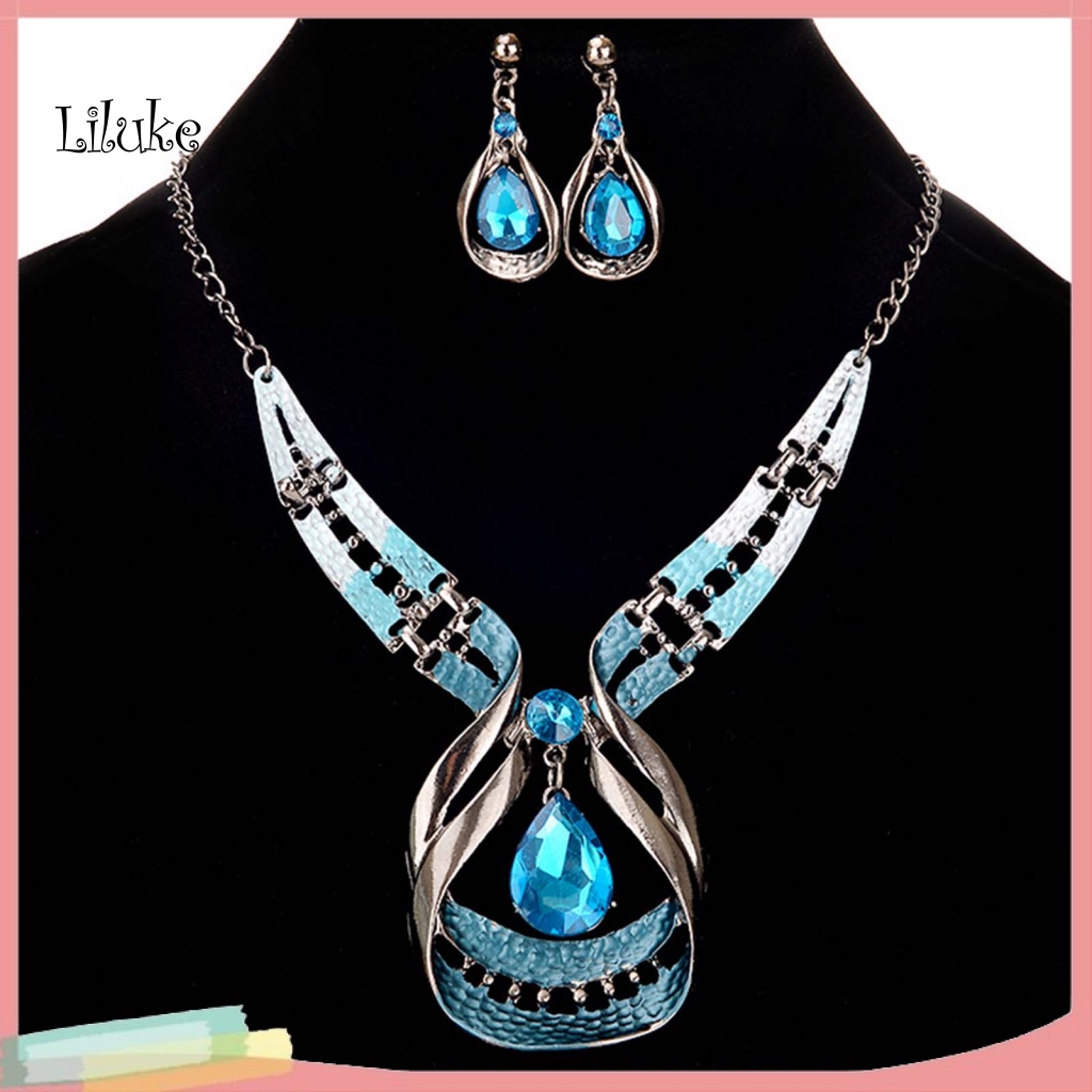 Set 2 Vòng cổ Và Đôi Khuyên Tai Đính Đá Thời Trang Thanh Lịch Dành Cho Nữ