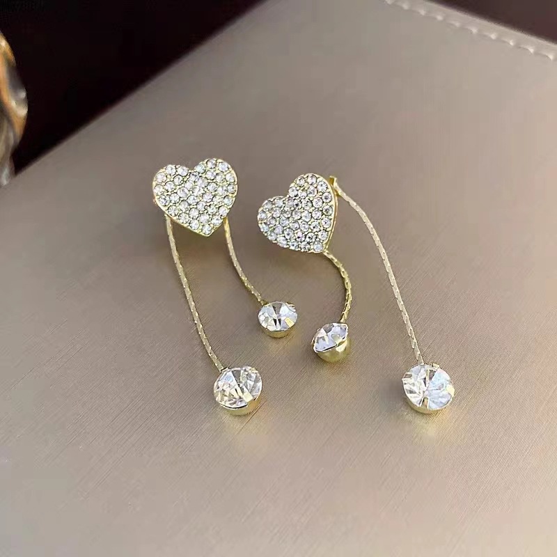 Bông Tai Hình Trái Tim Đính Đá Thời Trang Dành Cho Nữ