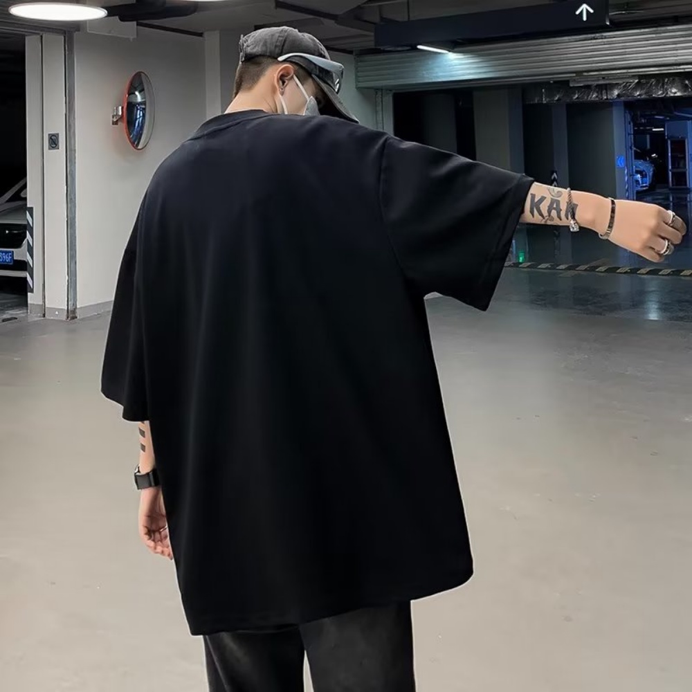 Áo Thun Ngắn Tay Cổ Tròn Dáng Rộng Phối Khóa Kéo Kim Loại Thời Trang Mùa Hè Giản Dị Dành Cho Nam