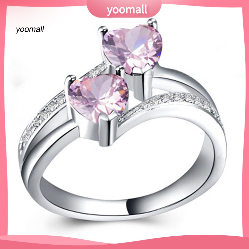 Nhẫn Hình Trái Tim Đôi Đính Đá Zircon Lấp Lánh Thời Trang Dự Tiệc Cho Nữ