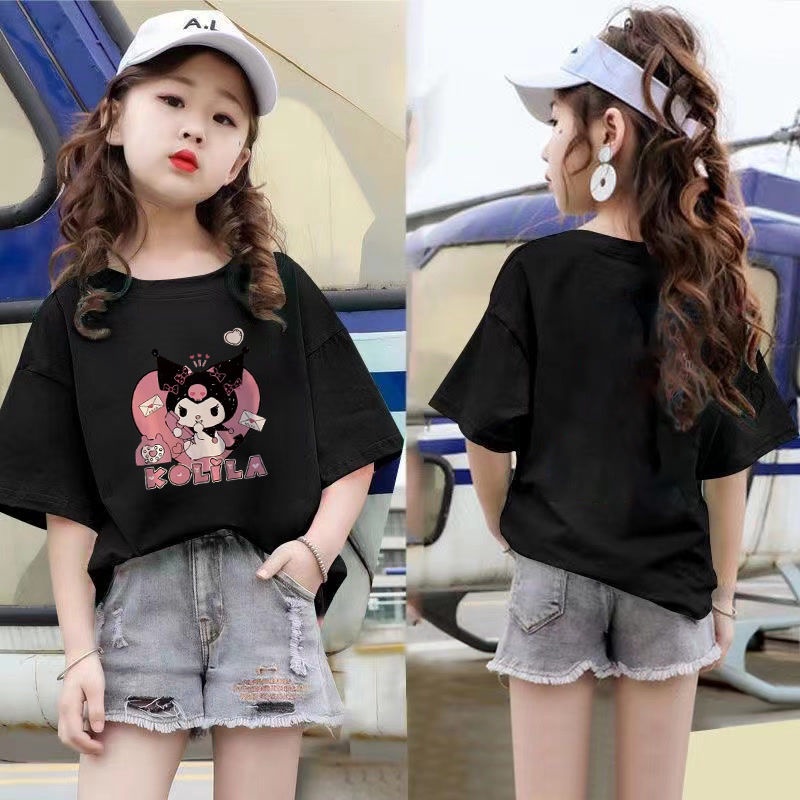 Áo Thun Mùa Hè Tay Cộc Dáng Rộng In Họa Tiết Kích Thước Lớn 100-160 Cho Bé Gái