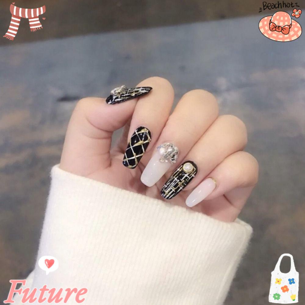 Set 24 Móng Tay Giả Dạng Nhấn Phong Cách Pháp DIY