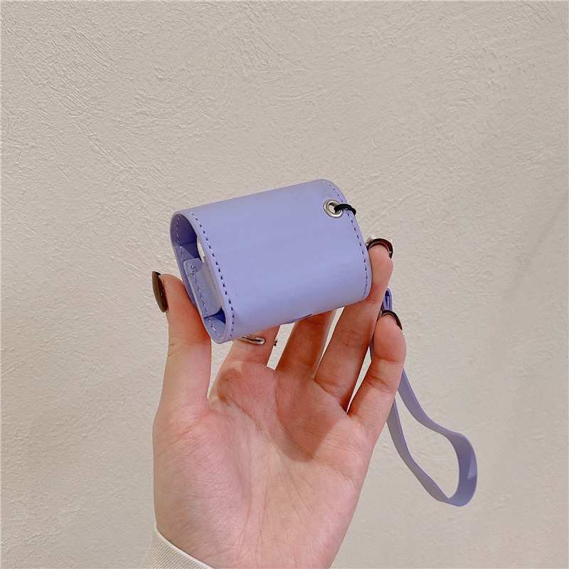 Vỏ Bảo Vệ Hộp Sạc Tai nghe không dây AirPods 1 2 3 4 Pro inPods i12 Bằng Da Màu Tím Họa Tiết Hoạt Hình Dễ Thương Chống