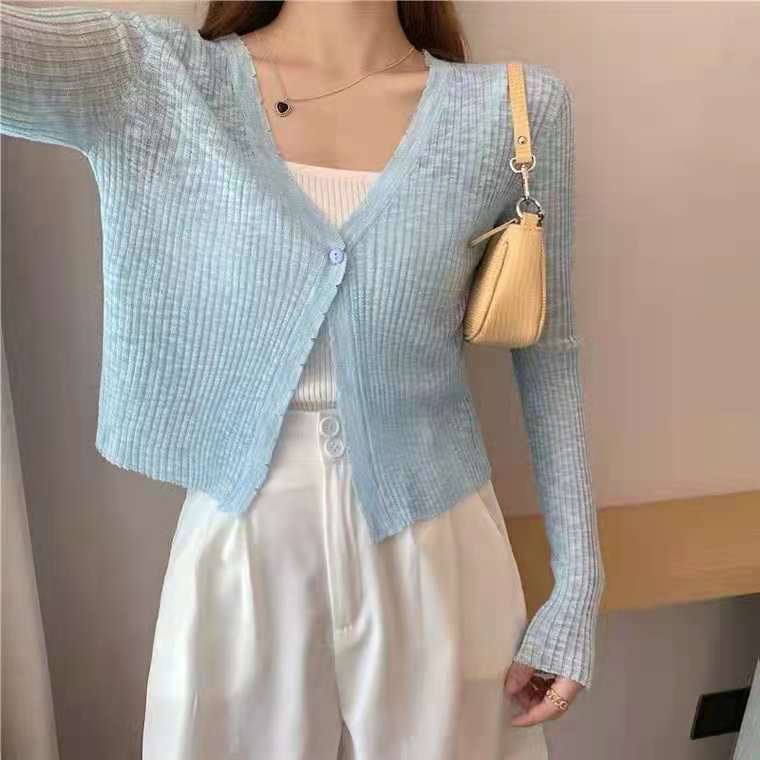 DIDIKA Áo Khoác Cardigan Dệt Kim Mỏng Dáng Rộng Ngắn Chống Nắng Thời Trang Mùa Hè Cho Nữ