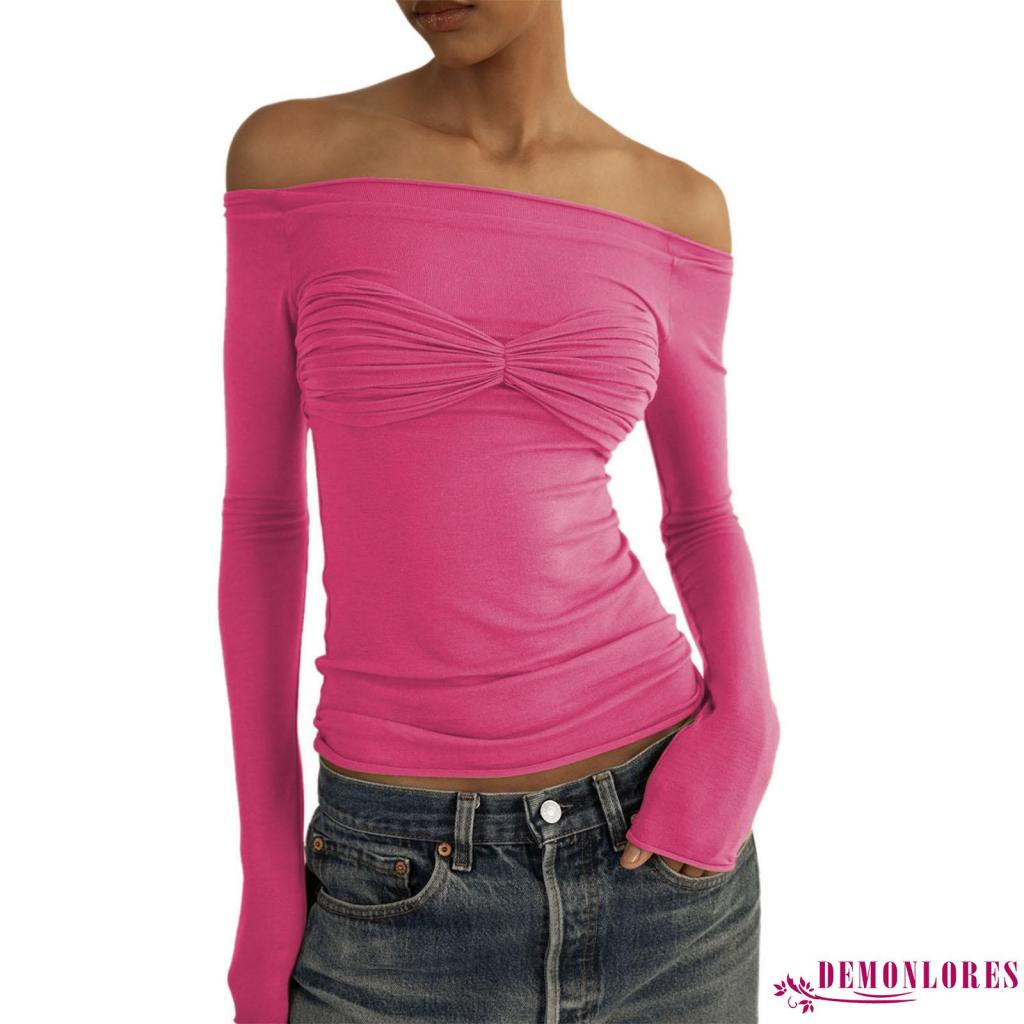 Áo Thun Tay Dài Trễ Vai Phối Lưới Xuyên Thấu Đính Nơ Y2K Phong Cách Đường Phố Quyến Rũ Cho Nữ