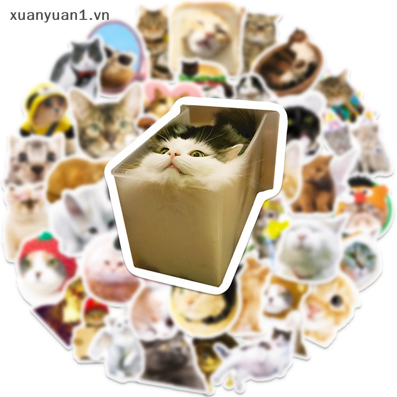 Set 50 Miếng Dán Trang Trí Hình Mèo Phong Cách Vintage