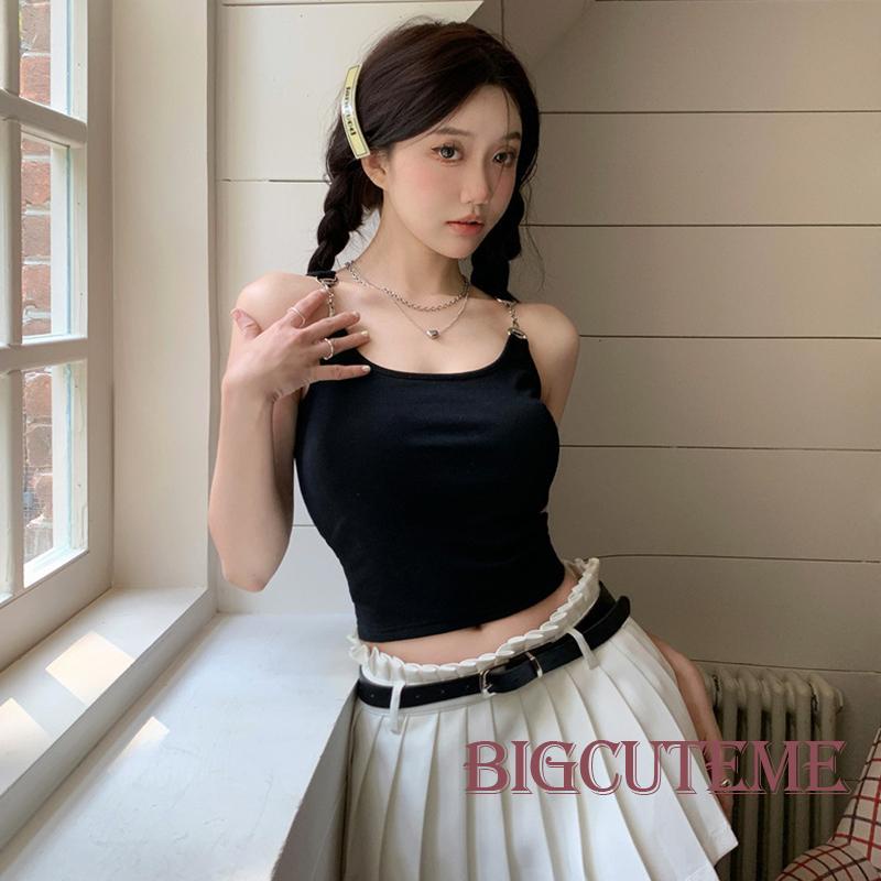 [] - Áo Tank Top Cổ Chữ U Hở Lưng Phối Dây Xích Màu Trơn Thời Trang Mùa Hè Dành Cho Nữ