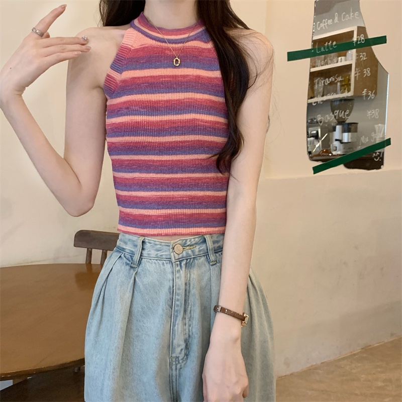 Nzn Áo crop Top Hai Dây Ôm Dáng Họa Tiết Kẻ Sọc Tương Phản Thời Trang Mùa Hè Mới