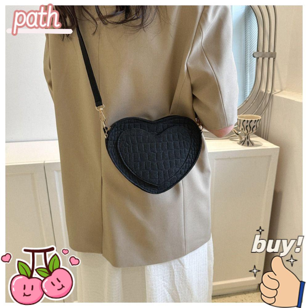 PATH Túi Xách Vải Nỉ Màu Đen / Kaki Hình Trái Tim Phong Cách Retro Thời Trang Cho Nữ