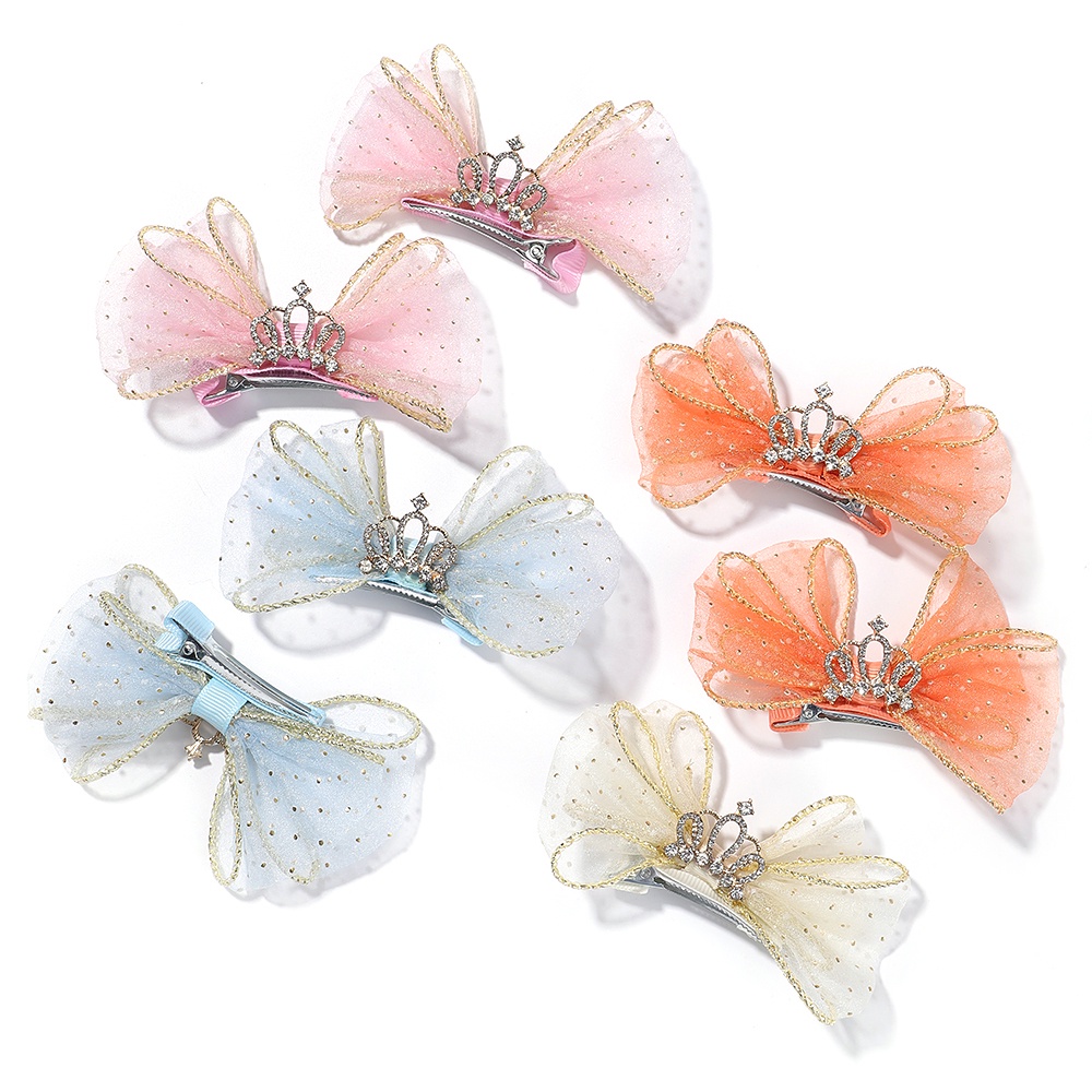 2 Kẹp tóc RAINBOW BOWS hình vương miện công chúa chất liệu chiffon cho bé gái