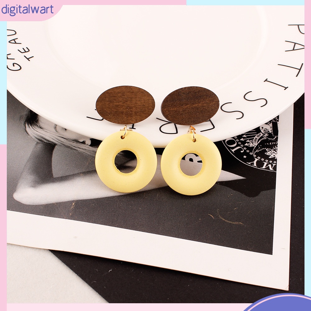 [DG] Bông Tai Dáng Dài Bằng Gỗ Hình oval Phong Cách retro Thời Trang Dễ Phối Đồ Dành Cho Nữ