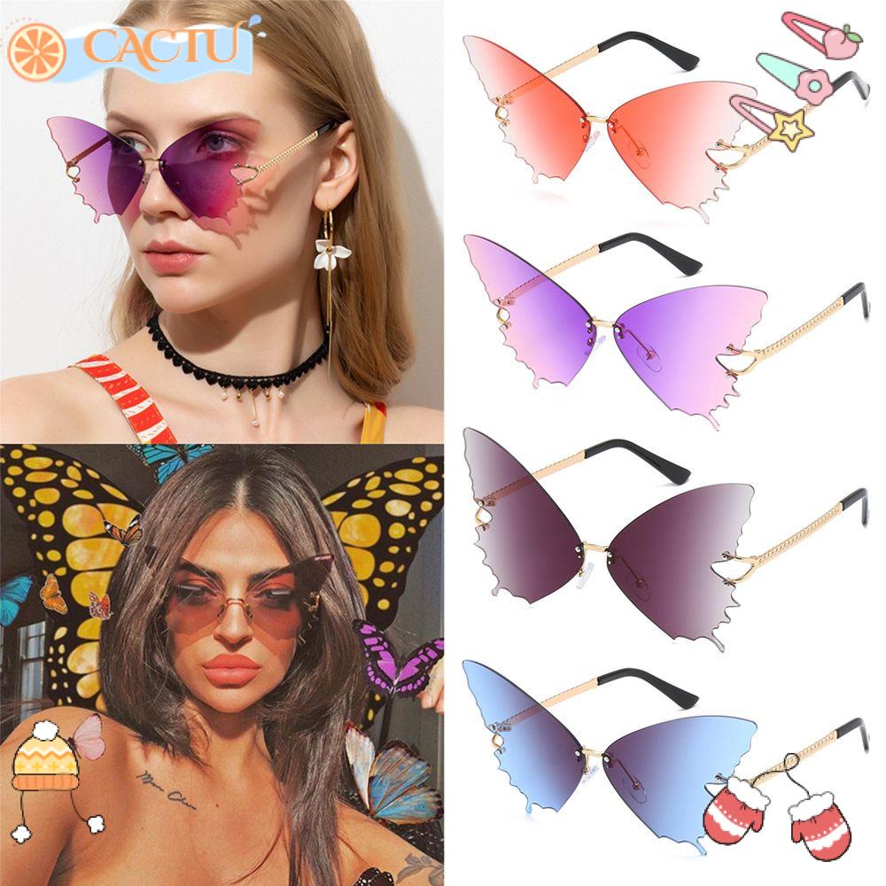CACTU Kính Mát Gọng Kim Loại Thiết Kế Hình Bướm Phong Cách Retro Thời Trang Cho Nữ
