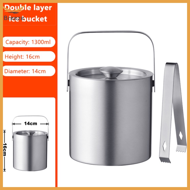 Xô Làm Đá Bằng Thép Không Gỉ Hai Lớp Cách Nhiệt 1.3l Dùng Cho Quán Bar / Nhà Ở