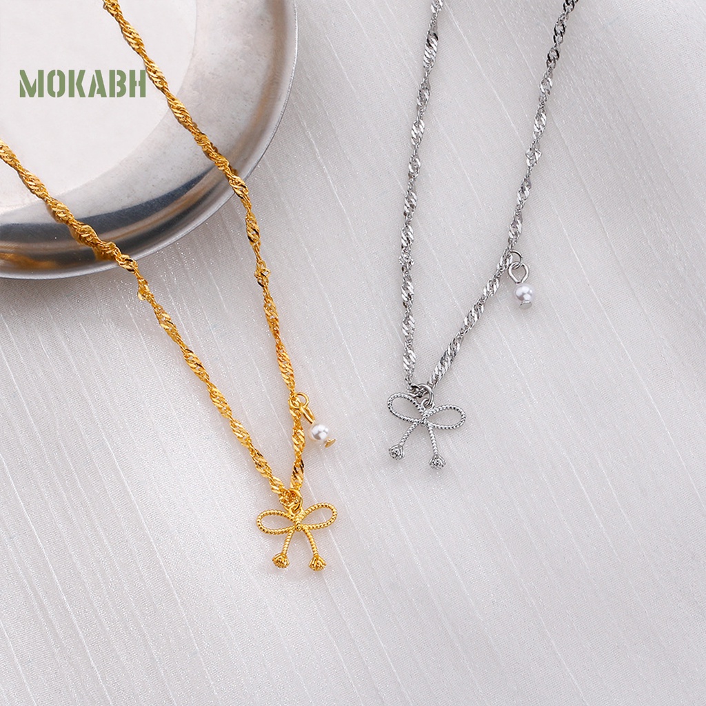 [Mok Abh] Vòng Cổ Choker Họa Tiết Hình Con Bướm Rỗng Đính Ngọc Trai Giả Không Phai Màu