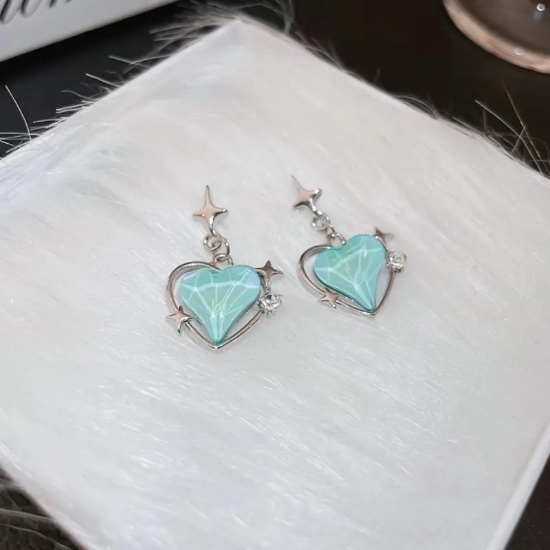 Bông Tai Hình Ngôi Sao / Trái Tim Đính Đá Thời Trang Vintage Hàn Quốc