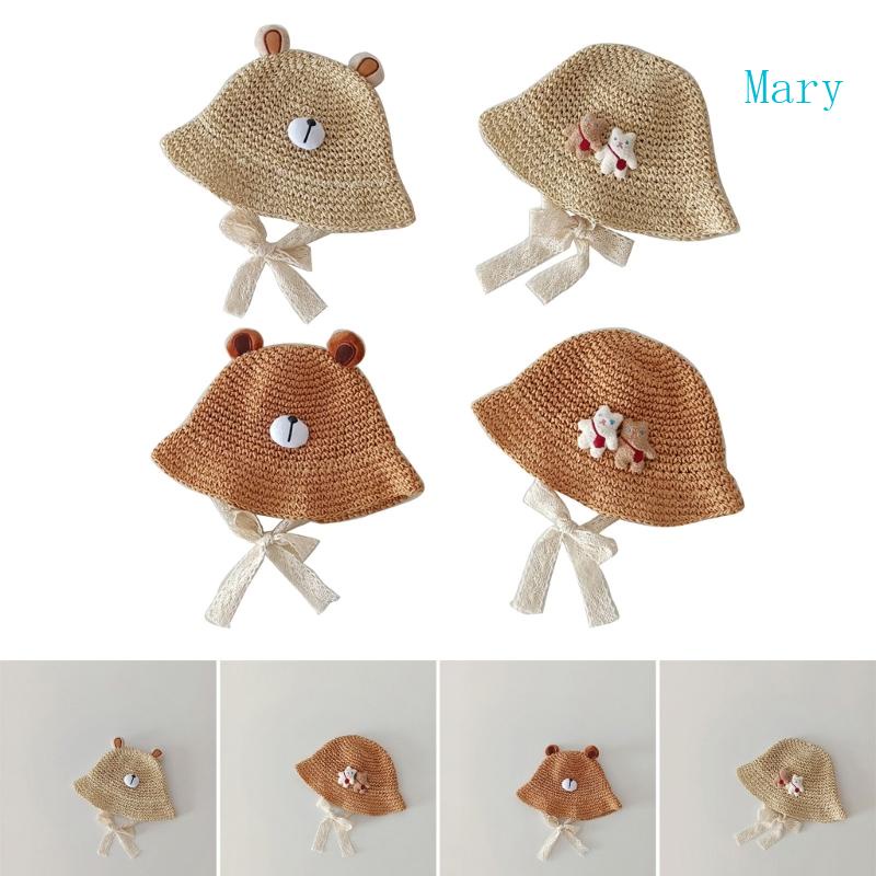 Mũ Rơm Phối Ren Họa Tiết Gấu Hoạt Hình Xinh Xắn Dành Cho Bé