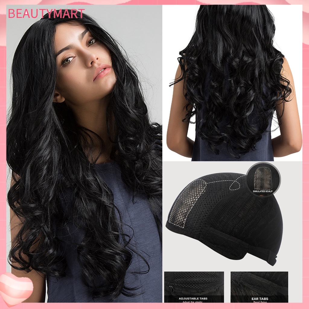 Bộ Tóc Giả Dài Mềm Mại Thoáng Khí Màu Đen Dùng Hóa Trang Gợn Sóng Dành Cho Nữ