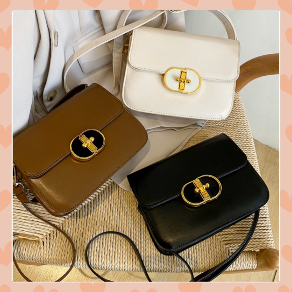 Túi đeo chéo đeo vai nữ thời trang basic da trơn 2 ngăn HOKOBI K66