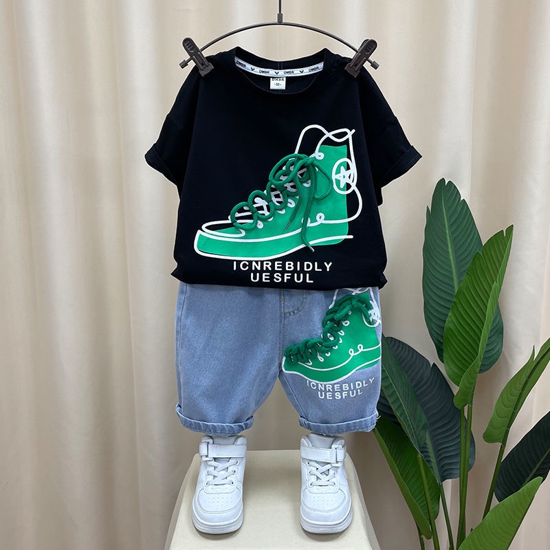 Set Áo Thun Tay Ngắn Và Quần Short Thời Trang Mùa Hè Phong Cách Mới Cho Bé Trai