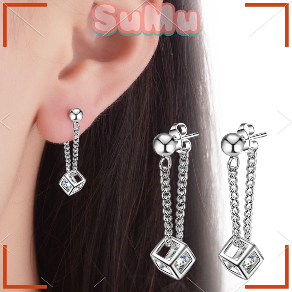 Bộ 2 Bông Tai Dáng Dài Hình Khối Pha Lê SUMU Thời Trang Cho Nữ