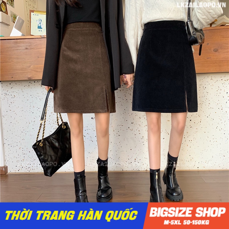 chân váy ngắn Bigsize chân váy nữ nhung lưng cao cạp cao xẻ tà chữ a mùa thu Phong cách Hàn Quốc Thời Trang cá tính xinh đẹp cho người mập béo nữ