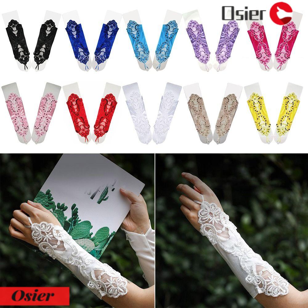 OSIER1 Găng Tay Satin Dài Màu Sắc Đỏ Cho Cô Dâu