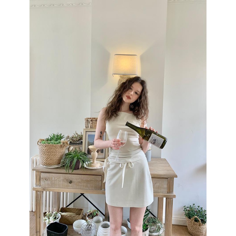 Set Áo Thun Ba Lê Cột Dây Phối Chân Váy Chữ a Phong Cách Hàn Quốc Thời Trang Mùa Hè 2023 Y2K