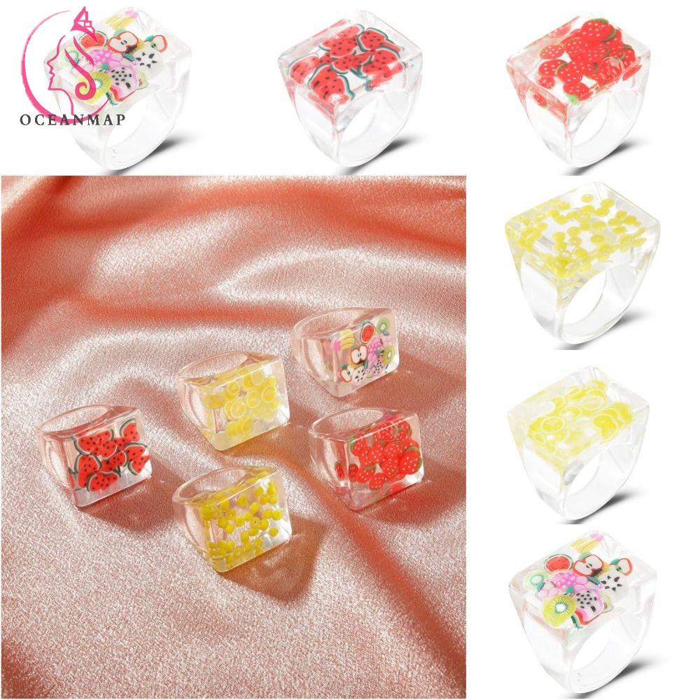 Đồ Chơi Hạt Nhựa Resin Trong Suốt Hình Vuông 2cm In Họa Tiết Trái Cây Dễ Thương Cho Bé