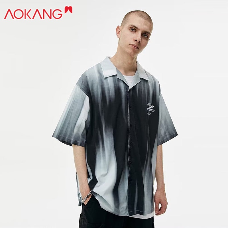 Áo Sơ Mi Ngắn Tay Nhuộm Màu Phong Cách retro Thời Trang Cho Nam