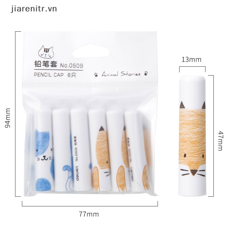 Set 6 Nắp Đậy Bút Chì Hình Mèo Dễ Thương Phong Cách Hàn Quốc