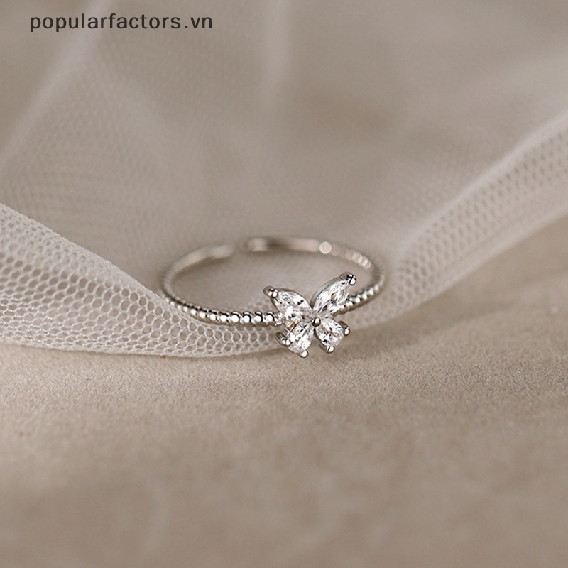 Nhẫn Dạng Hở Hình Bướm Đính Đá Zircon Màu Sắc Bạc Xinh Xắn Thích Hợp Làm Quà Tặng