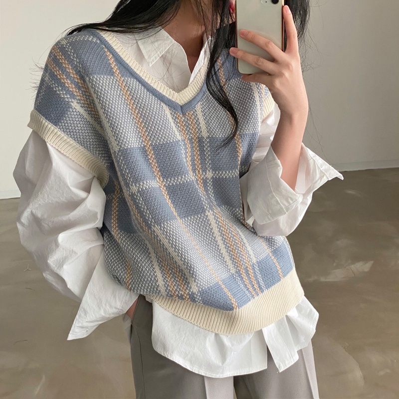 Áo sweater dệt kim XINLANYASHE dáng rộng họa tiết kẻ sọc phong cách Hàn Quốc cổ điển thời trang dành cho nữ