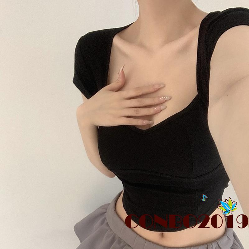 Áo Thun Lửng Tay Ngắn Hở Lưng Màu Trơn Thời Trang Mùa Hè Cho Nữ