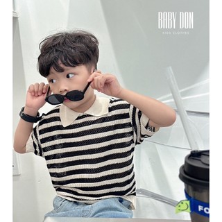 Áo thun len polo sọc ngắn cho bé trai
