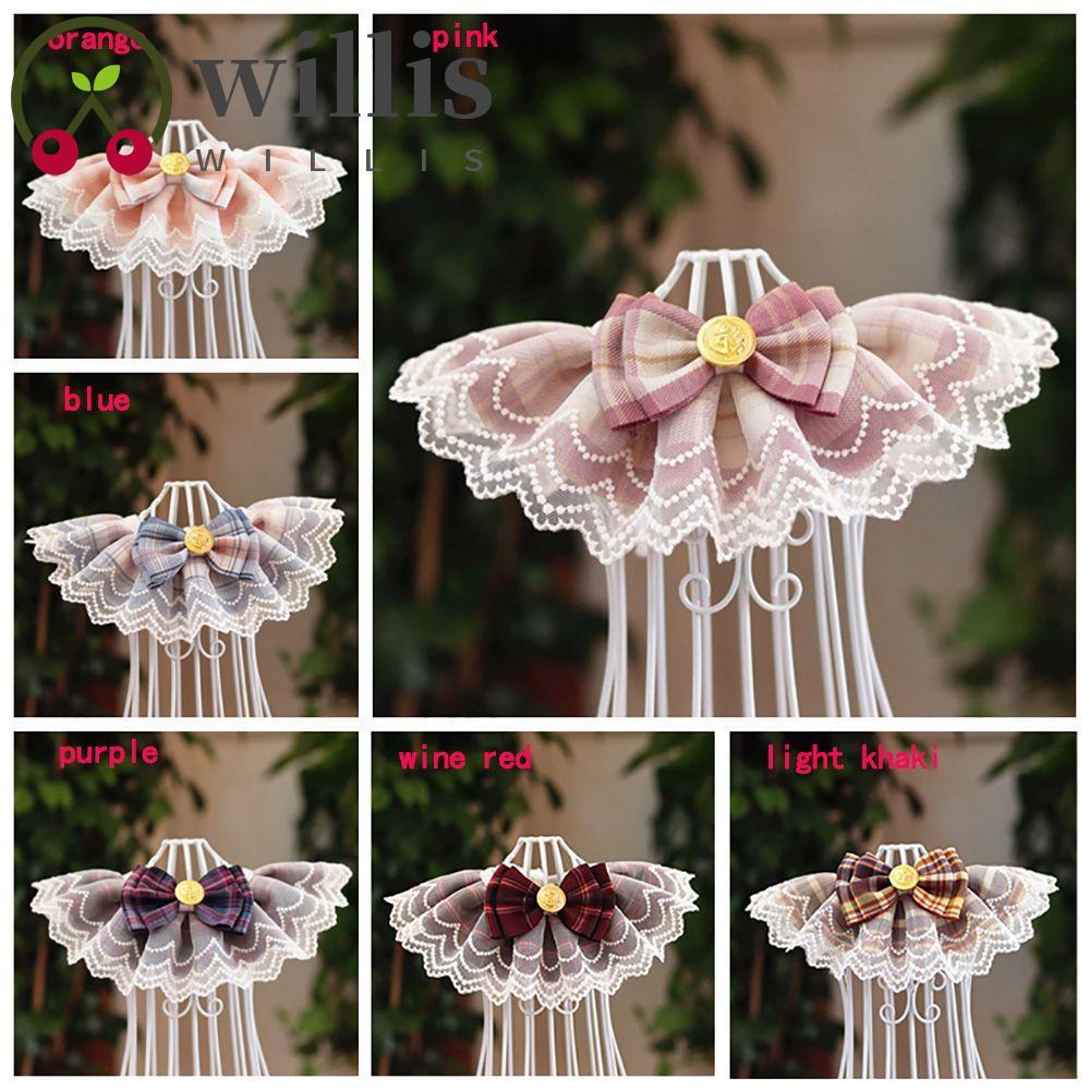 Yếm đeo cổ đính nơ họa tiết kẻ sọc ca rô phối ren cotton đáng yêu dành cho thú cưng