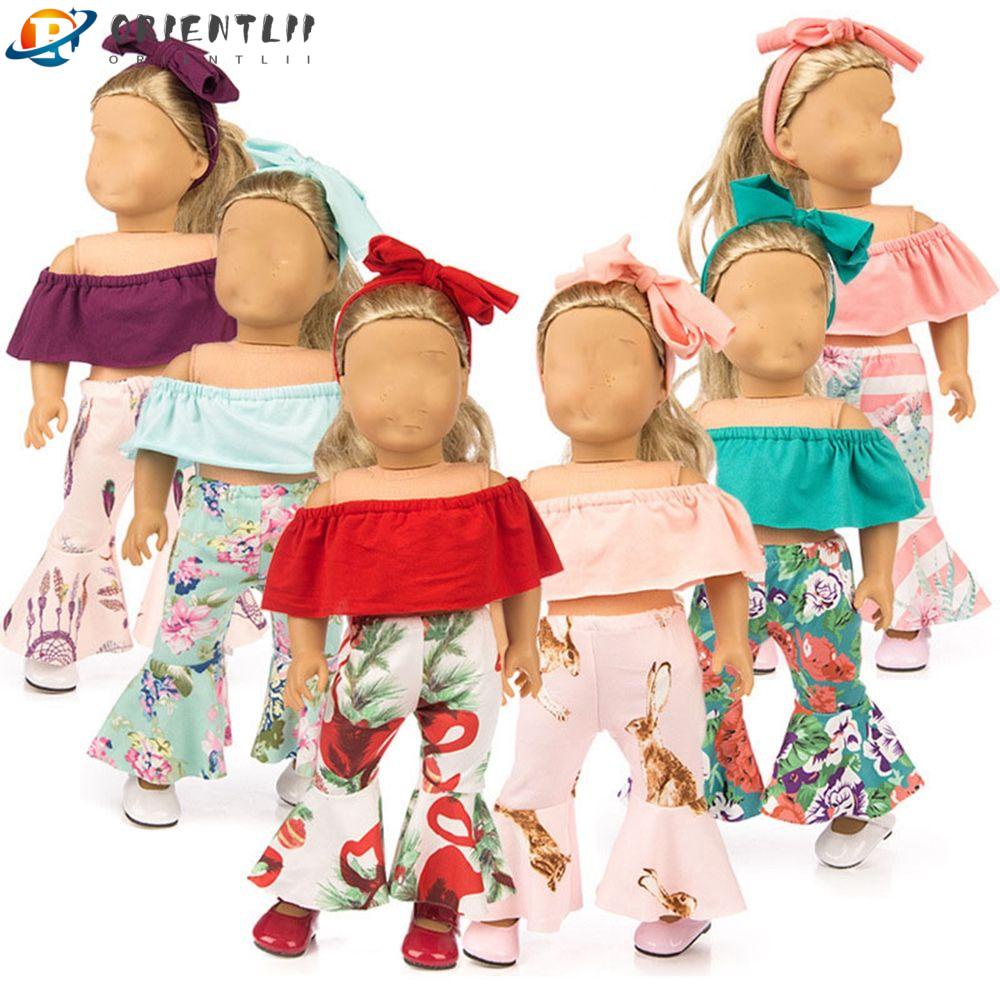 ORIENTLII Set Áo Thun + Quần Dài In Hoa Dễ Thương Cho Búp Bê 43cm 6 Kiểu Lựa Chọn