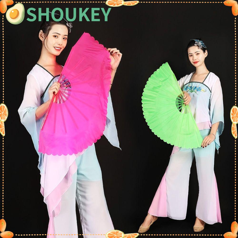 Quạt Múa Bụng Chất Liệu Lụa Tre Màu Xanh Lá / Hồng / Đỏ