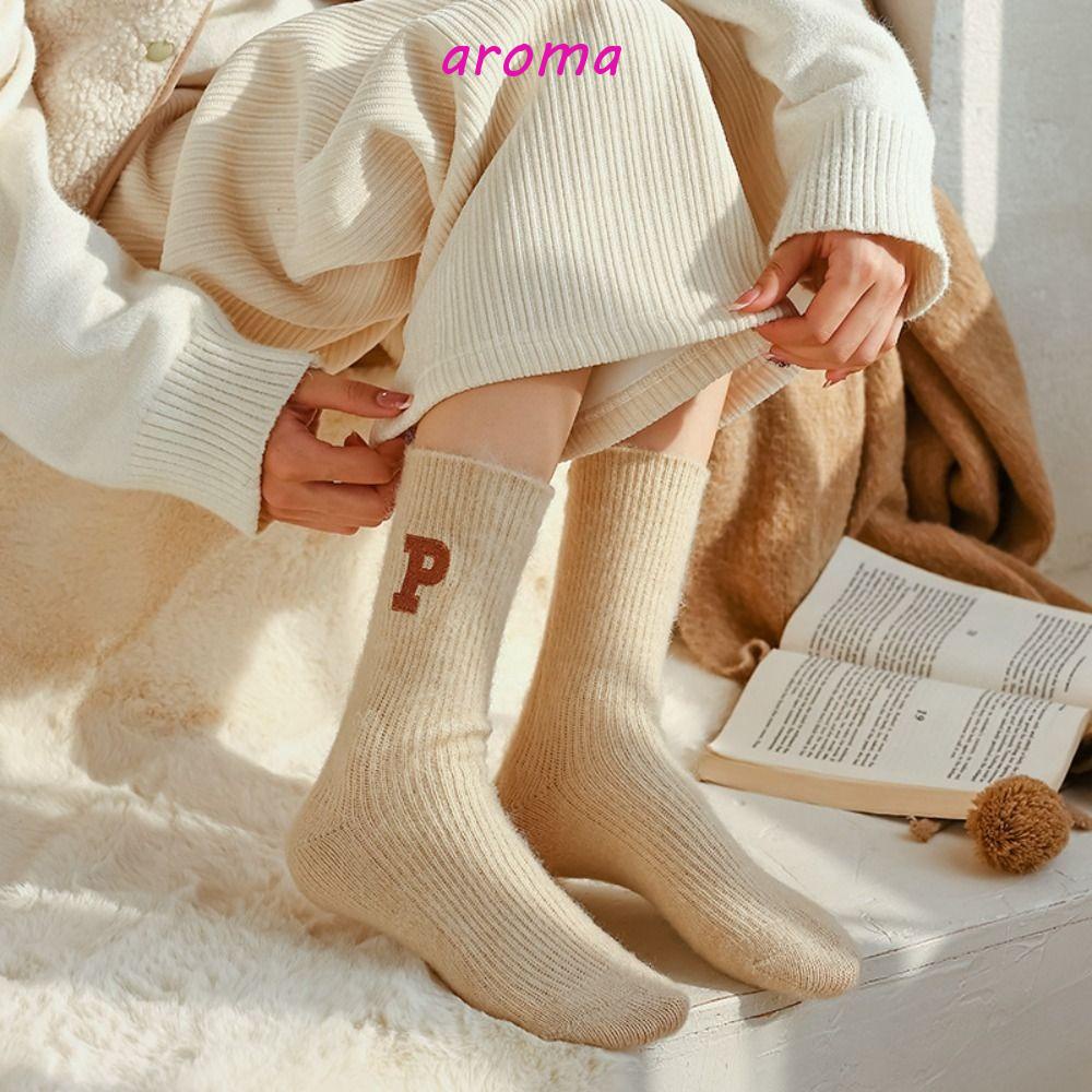 AROMA Vớ Len Dày Dặn Màu Trơn Thoải Mái Thời Trang Cho Nữ