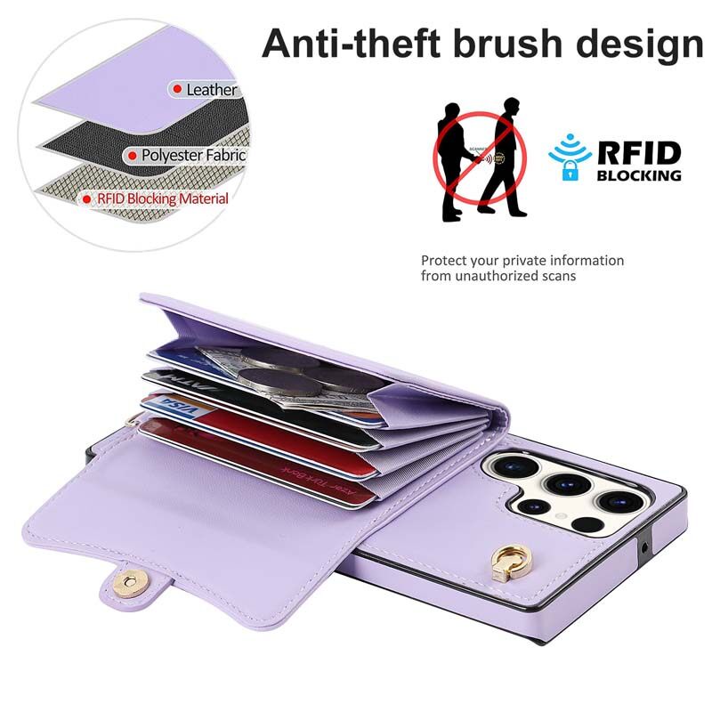 Dành Cho Samsung S24 Ultra Ví Đựng Thẻ, Bao Da RFID Chặn Có Dây Đeo Cổ Tay Cho S24 Plus, S23 Ultra, S23 FE, S22 Ultra, S21 Ultra, S20 Ultra, Note 20 Ultra, Note 10 Plus
