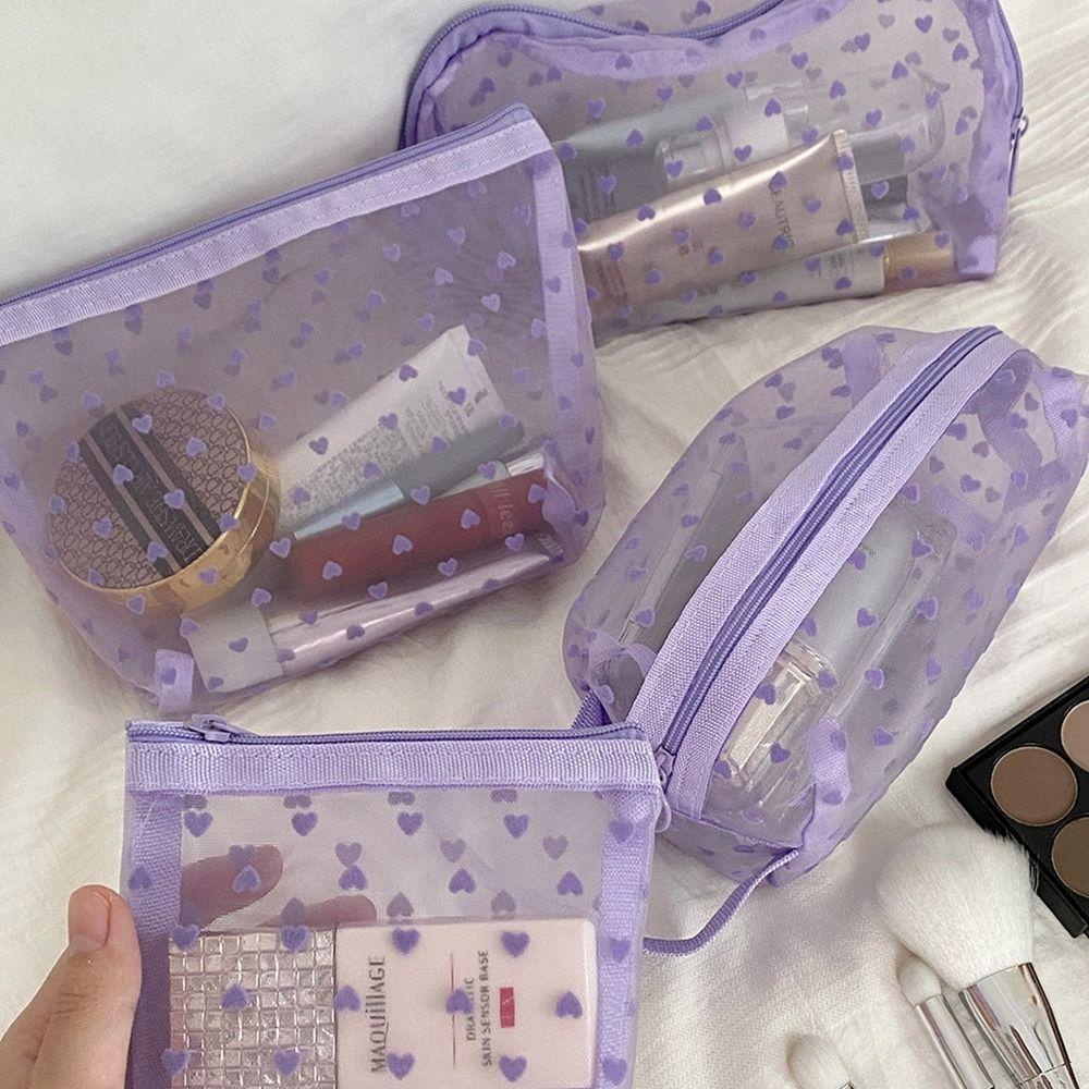 Túi Lưới Đựng Đồ Trang Điểm Có Khóa Kéo Họa Tiết Chấm Bi