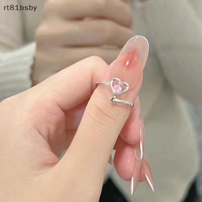 Nhẫn Cặp Hở Đính Đá Pha Lê Hồng Lấp Lánh Phong Cách Vintage