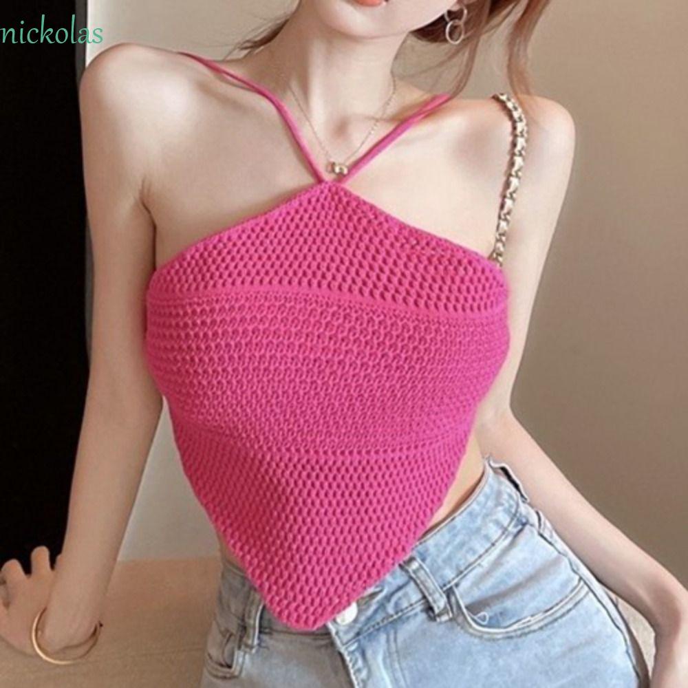 Áo Dệt Kim Hai Dây Hở Lưng Trọng Lượng Nhẹ Thời Trang Mùa Hè Phong Cách Hàn Quốc