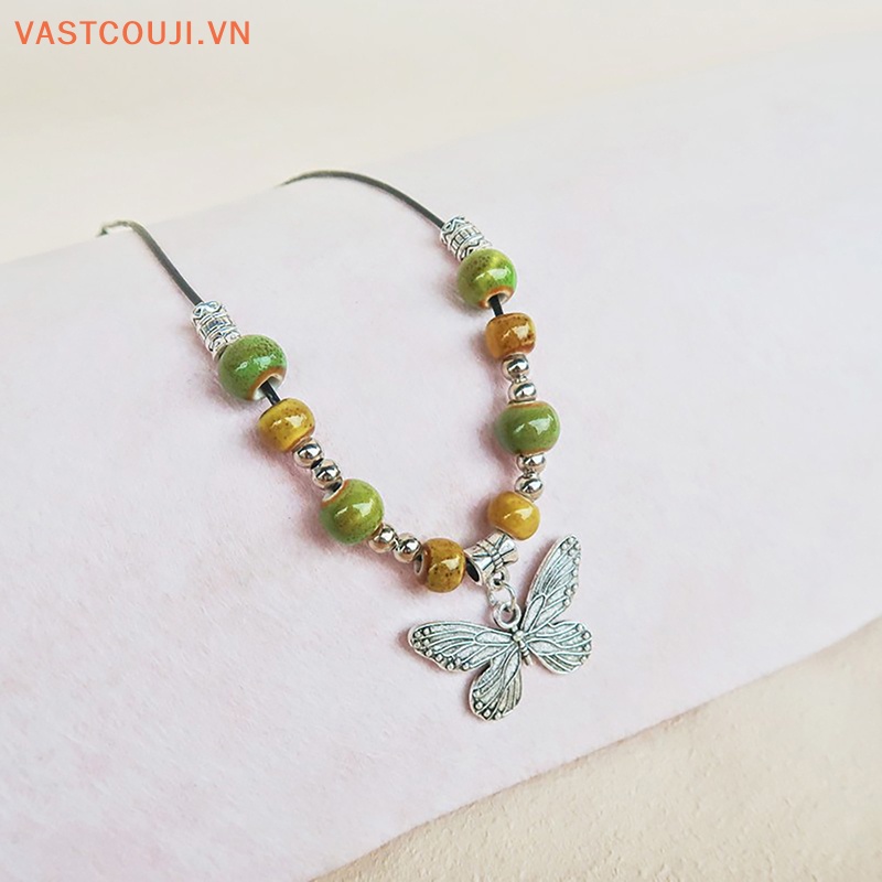 Vòng cổ Hạt Gốm Hình Bướm Vintage Phong Cách Bohemian