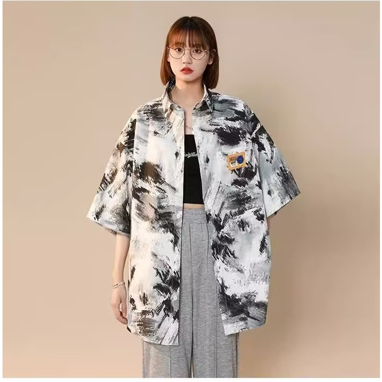 Áo Sơ Mi Tay Ngắn Dáng Rộng Họa Tiết Màu Nhuộm Thời Trang Đi Biển Cho Nam Giới Size M-8XL