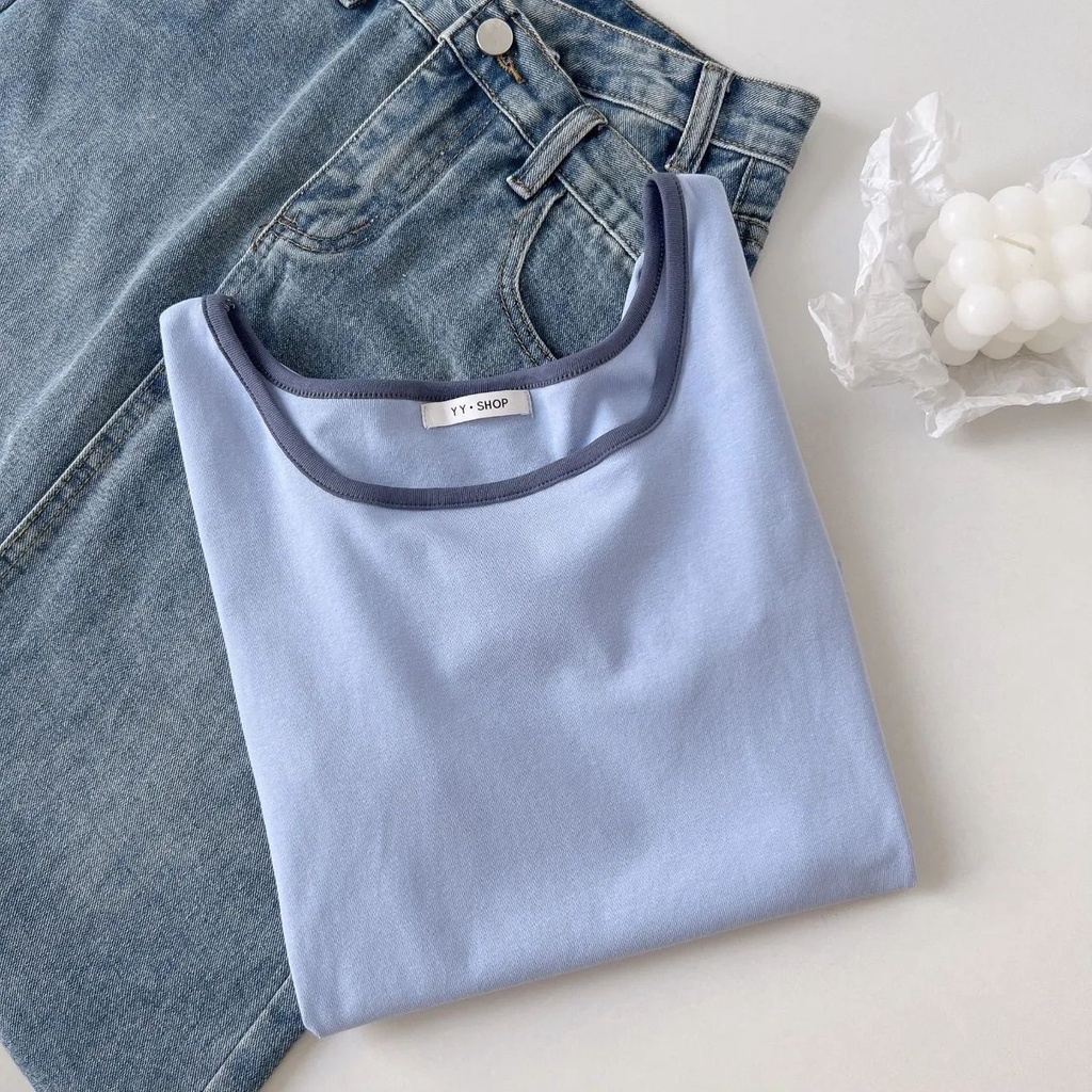 Áo Thun Tay Ngắn Cổ Vuông Thiết Kế Mỏng Thời Trang Mùa Hè Hàng Mới 2023 Dành Cho Bạn Nữ