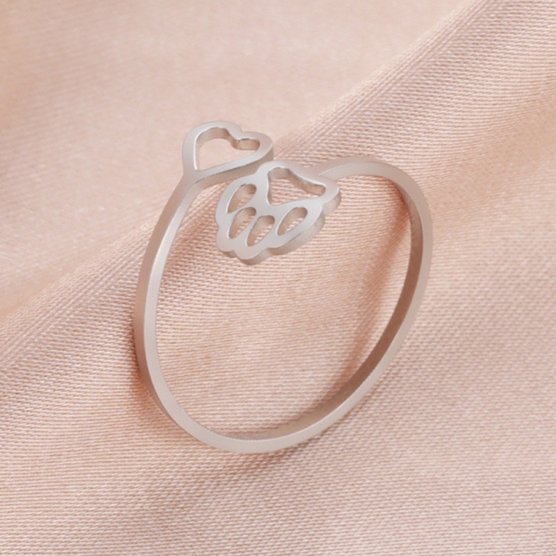 Ygt Nhẫn Thép Không Gỉ Hình Dấu Chân Chó / Mèo Dễ Thương Có Thể Điều Chỉnh Kích Cỡ Dành Cho Nữ