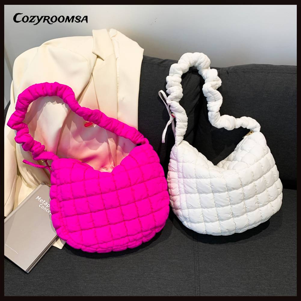 Túi Tote Đeo Chéo Xếp Ly Hình Đám Mây Chất Liệu Cotton Chần Bông Cho Nữ