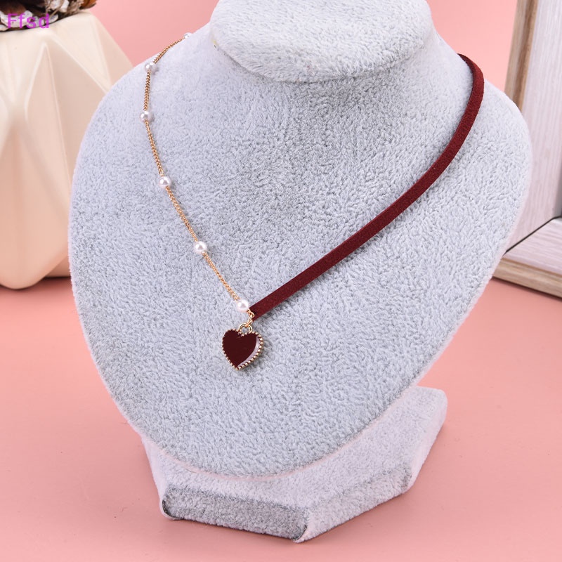 {Ffsd} Vòng Cổ Choker Mỏng Không Đối Xứng Mặt Trái Tim Xơ Vải Đỏ Hàng Mới Bán Chạy *